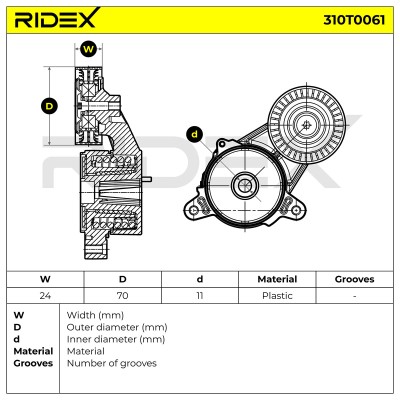 Belt Tensioner V-Ribbed Belt RIDEX 310T0061 310T0061 - photo 5