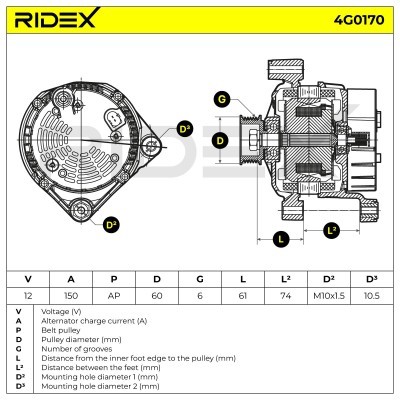 Alternator RIDEX 4G0170 4G0170 - photo 5