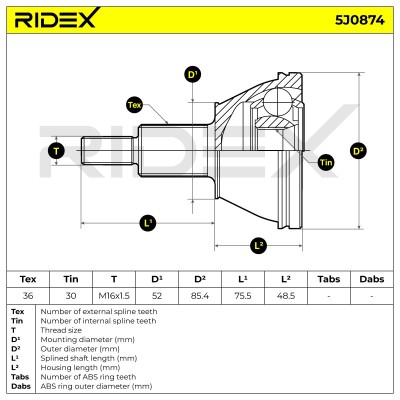 Joint Kit, Drive Shaft RIDEX 5J0874 5J0874 - photo 7