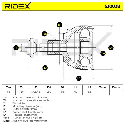 Joint Kit, Drive Shaft RIDEX 5J0038 5J0038 - photo 6
