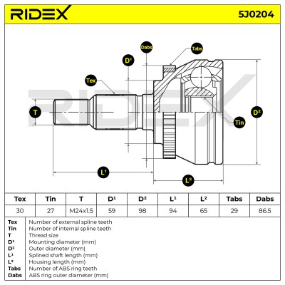Joint Kit, Drive Shaft RIDEX 5J0204 5J0204 - photo 5