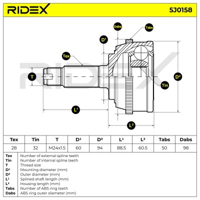 Joint Kit, Drive Shaft RIDEX 5J0158 5J0158 - photo 6