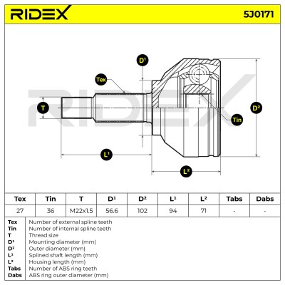 Joint Kit, Drive Shaft RIDEX 5J0171 5J0171 - photo 6