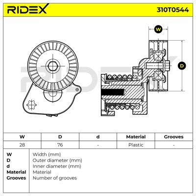 Belt Tensioner V-Ribbed Belt RIDEX 310T0544 310T0544 - photo 6