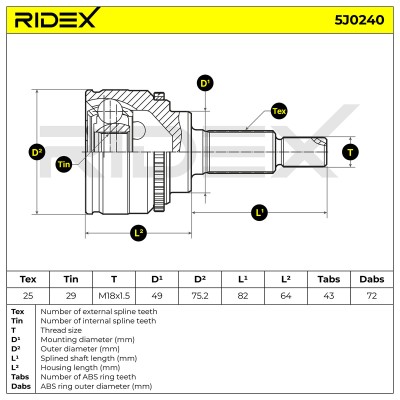 Joint Kit, Drive Shaft RIDEX 5J0240 5J0240 - photo 7