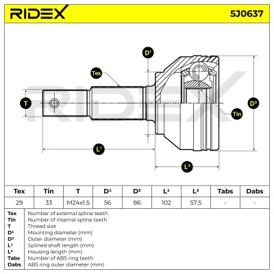 Joint Kit, Drive Shaft RIDEX 5J0637 5J0637 - photo 6