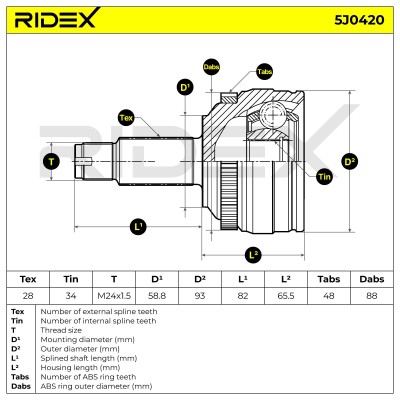 Joint Kit, Drive Shaft RIDEX 5J0420 5J0420 - photo 5