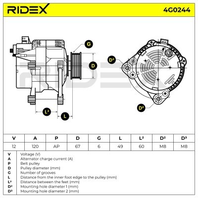 Alternator RIDEX 4G0244 4G0244 - photo 5