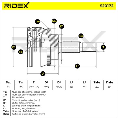 Joint Kit, Drive Shaft RIDEX 5J0172 5J0172 - photo 6