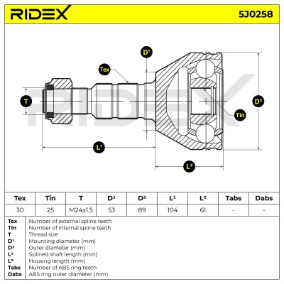 Joint Kit, Drive Shaft RIDEX 5J0258 5J0258 - photo 5