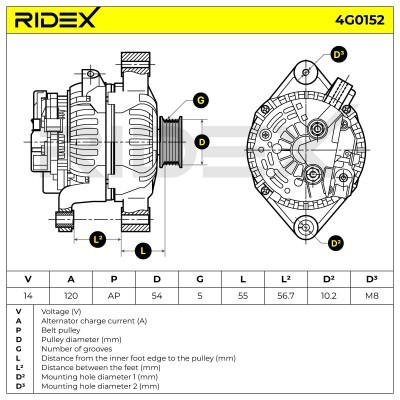 Alternator RIDEX 4G0152 4G0152 - photo 5
