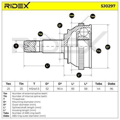 Joint Kit, Drive Shaft RIDEX 5J0297 5J0297 - photo 10