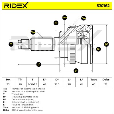 Joint Kit, Drive Shaft RIDEX 5J0162 5J0162 - photo 5