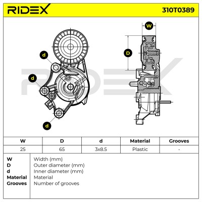 Belt Tensioner V-Ribbed Belt RIDEX 310T0389 310T0389 - photo 6