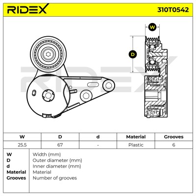Belt Tensioner V-Ribbed Belt RIDEX 310T0542 310T0542 - photo 6