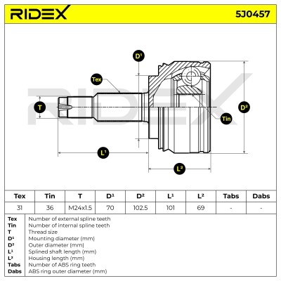 Joint Kit, Drive Shaft RIDEX 5J0457 5J0457 - photo 5