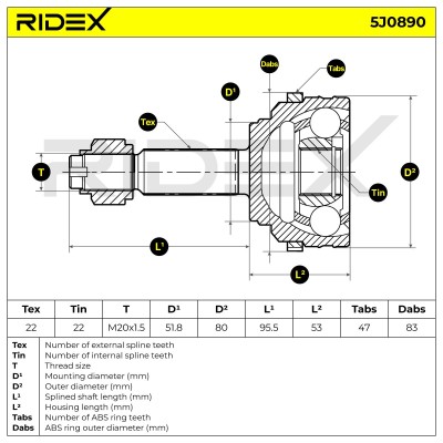 Joint Kit, Drive Shaft RIDEX 5J0890 5J0890 - photo 6