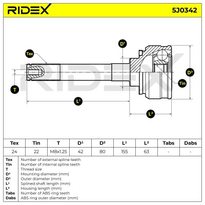 Joint Kit, Drive Shaft RIDEX 5J0342 5J0342 - photo 10