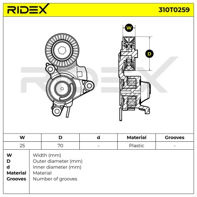 Belt Tensioner V-Ribbed Belt RIDEX 310T0259 310T0259 - photo 6