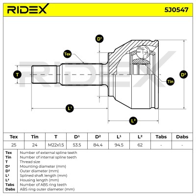 Joint Kit, Drive Shaft RIDEX 5J0547 5J0547 - photo 5