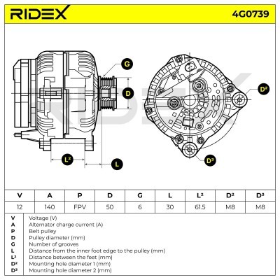 Alternator RIDEX 4G0739 4G0739 - photo 7