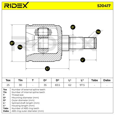 Joint Kit, Drive Shaft RIDEX 5J0417 5J0417 - photo 7