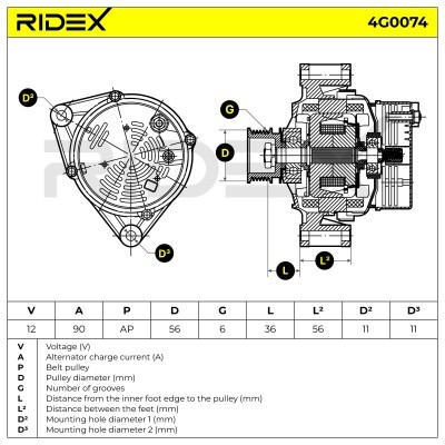 Alternator RIDEX 4G0074 4G0074 - photo 8