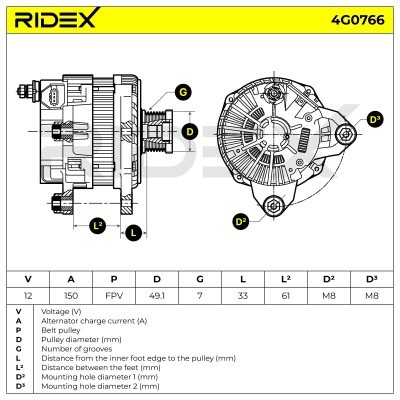 Alternator RIDEX 4G0766 4G0766 - photo 6