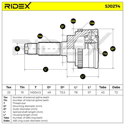 Joint Kit, Drive Shaft RIDEX 5J0274 5J0274 - photo 5