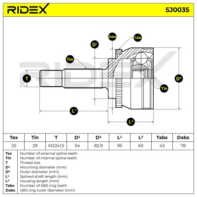 Joint Kit, Drive Shaft RIDEX 5J0035 5J0035 - photo 7