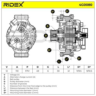 Alternator RIDEX 4G0080 4G0080 - photo 5