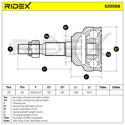 Joint Kit, Drive Shaft RIDEX 5J0058 5J0058 - photo 5