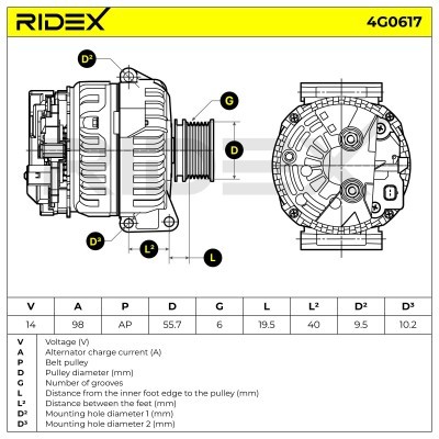 Alternator RIDEX 4G0617 4G0617 - photo 5