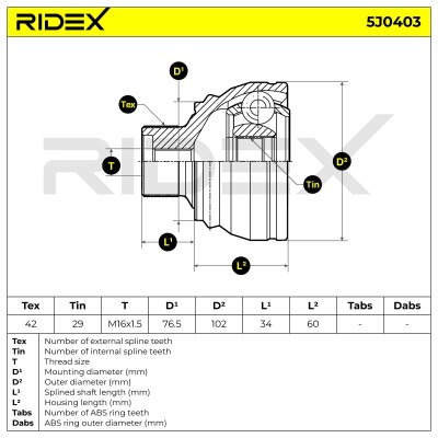 Joint Kit, Drive Shaft RIDEX 5J0403 5J0403 - photo 5