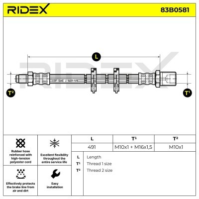 Brake Hose RIDEX 83B0581 83B0581 - photo 2