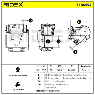 Brake Caliper RIDEX 78B0692 78B0692 - photo 3