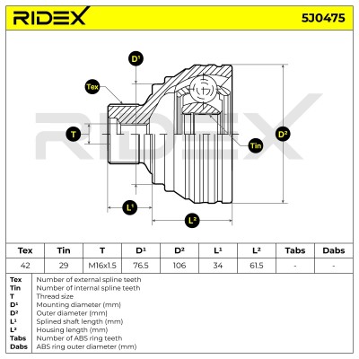 Joint Kit, Drive Shaft RIDEX 5J0475 5J0475 - photo 5