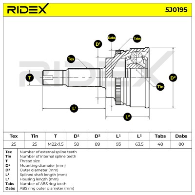 Joint Kit, Drive Shaft RIDEX 5J0195 5J0195 - photo 6