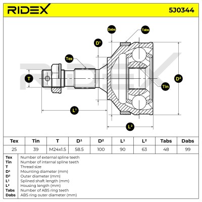 Joint Kit, Drive Shaft RIDEX 5J0344 5J0344 - photo 5