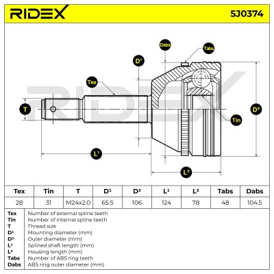 Joint Kit, Drive Shaft RIDEX 5J0374 5J0374 - photo 7