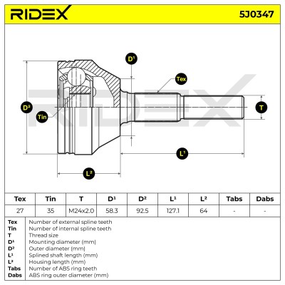 Joint Kit, Drive Shaft RIDEX 5J0347 5J0347 - photo 5
