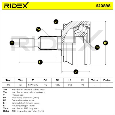Joint Kit, Drive Shaft RIDEX 5J0898 5J0898 - photo 6