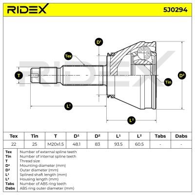 Joint Kit, Drive Shaft RIDEX 5J0294 5J0294 - photo 5