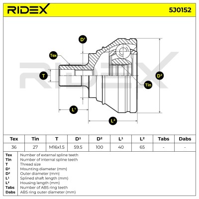 Joint Kit, Drive Shaft RIDEX 5J0152 5J0152 - photo 6