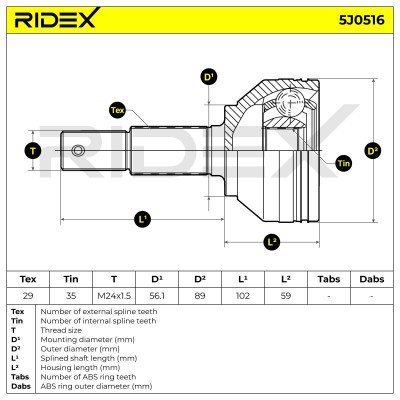 Joint Kit, Drive Shaft RIDEX 5J0516 5J0516 - photo 5