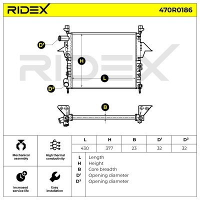 Radiator, Engine Cooling RIDEX 470R0186 470R0186 - photo 2