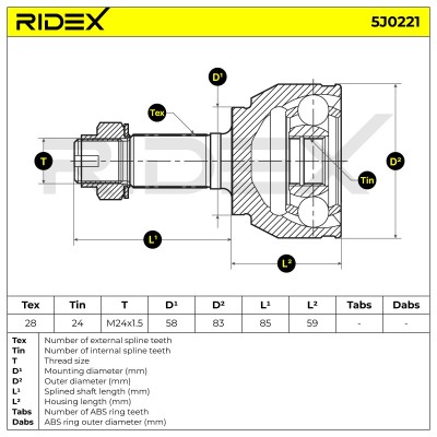 Joint Kit, Drive Shaft RIDEX 5J0221 5J0221 - photo 5
