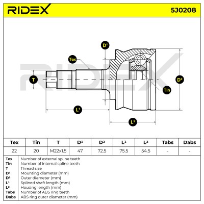 Joint Kit, Drive Shaft RIDEX 5J0208 5J0208 - photo 5