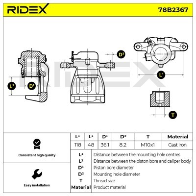Brake Caliper RIDEX 78B2367 78B2367 - photo 3