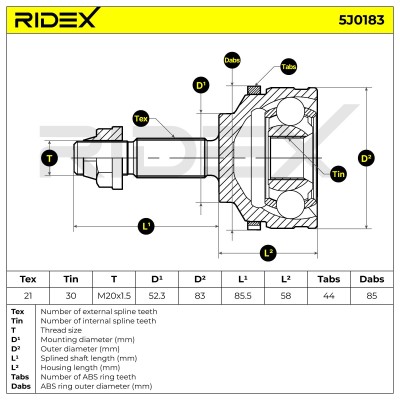 Joint Kit, Drive Shaft RIDEX 5J0183 5J0183 - photo 5